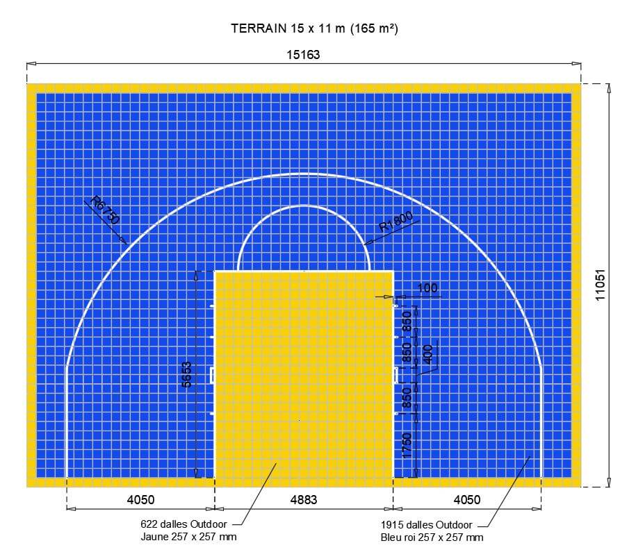 Terrain de Basketball - Plan 2D - Terrain-basket.fr - 11x15 m Terrain de Basketball - Plan 2D - Terrain-basket.fr - 11x15 m