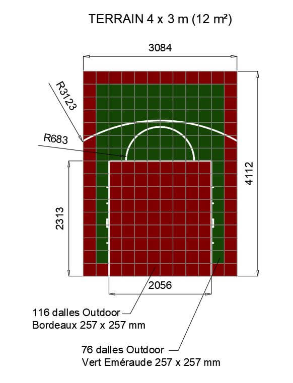 Terrain de basket 4x3m Bordeaux et Vert